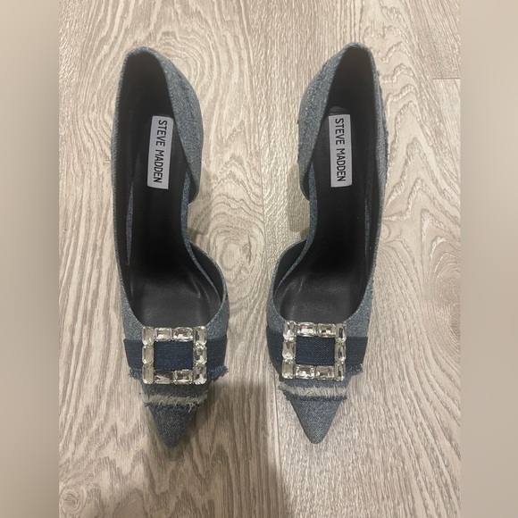 Steve Madden Denim Heels with Crystal Buckle - Picture 1 of 5